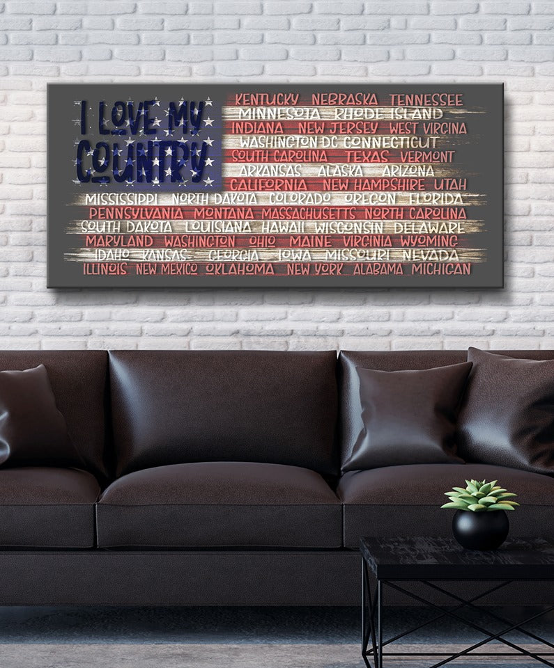 Limited Time Offer! High - Quality Wood - Framed Home Wall Art: I Love My Country, Ready To Hang