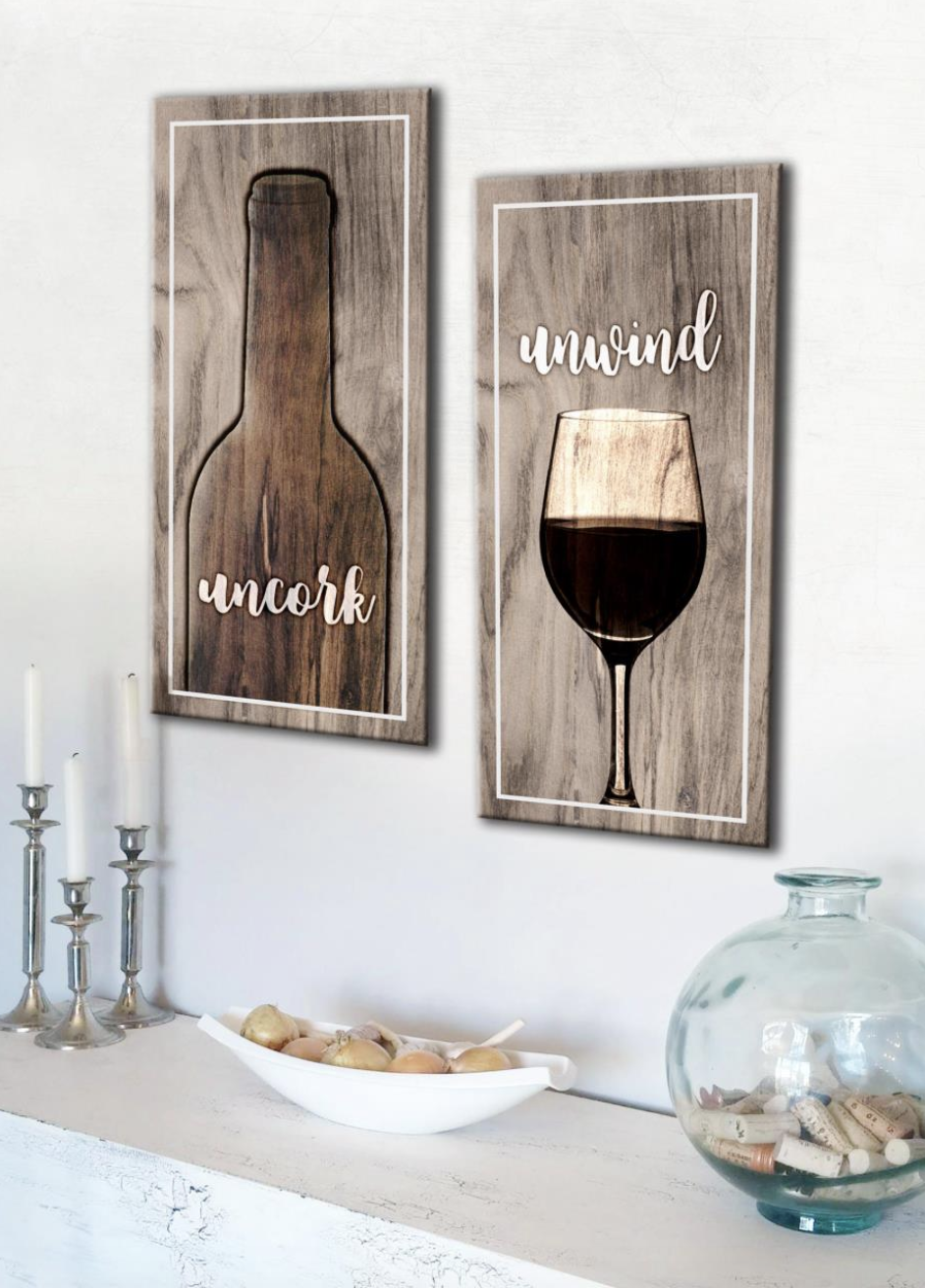 High - Quality 2 - Piece Wine Lovers Kitchen Wall Art with Wood Frame, Ready to Hang
