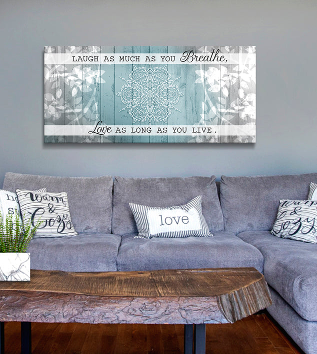 Exclusive Home Wall Art: 'Laugh as Long as You Breathe' with Wood Frame, Ready to Hang - Buy 2 Save 20%