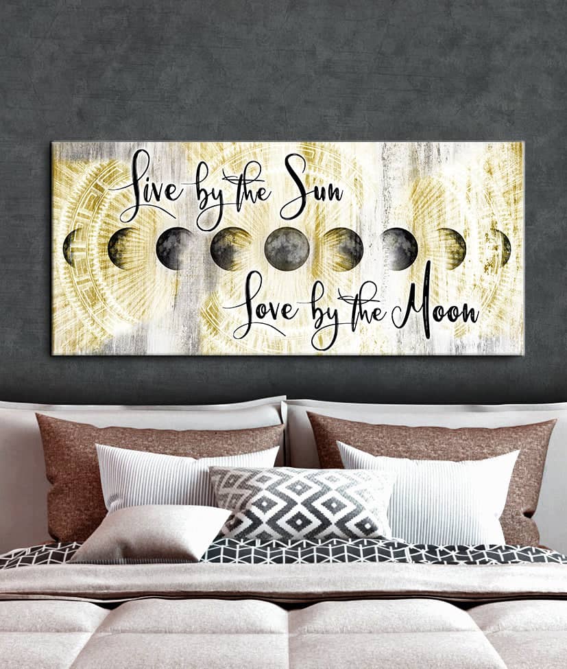 Ready - to - Hang Wood - Framed Bedroom Wall Art: Love by Moon, Live by Sun V2