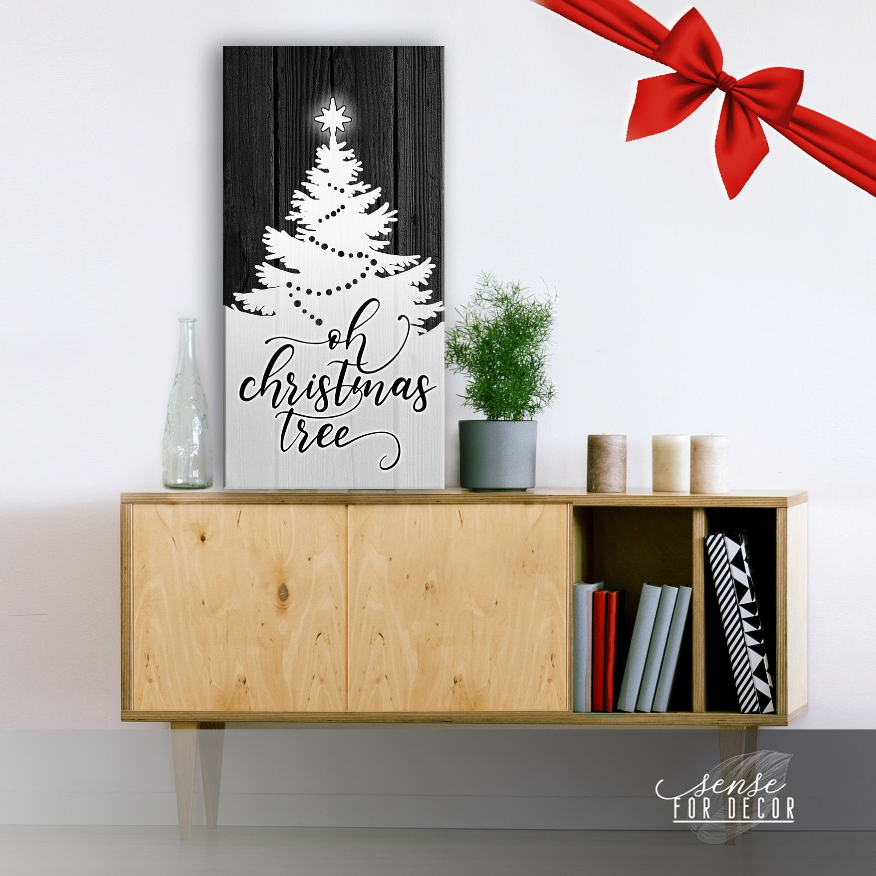 High - Quality Oh Christmas Tree V2 Holiday Wall Art with Wood Frame, Ready to Hang
