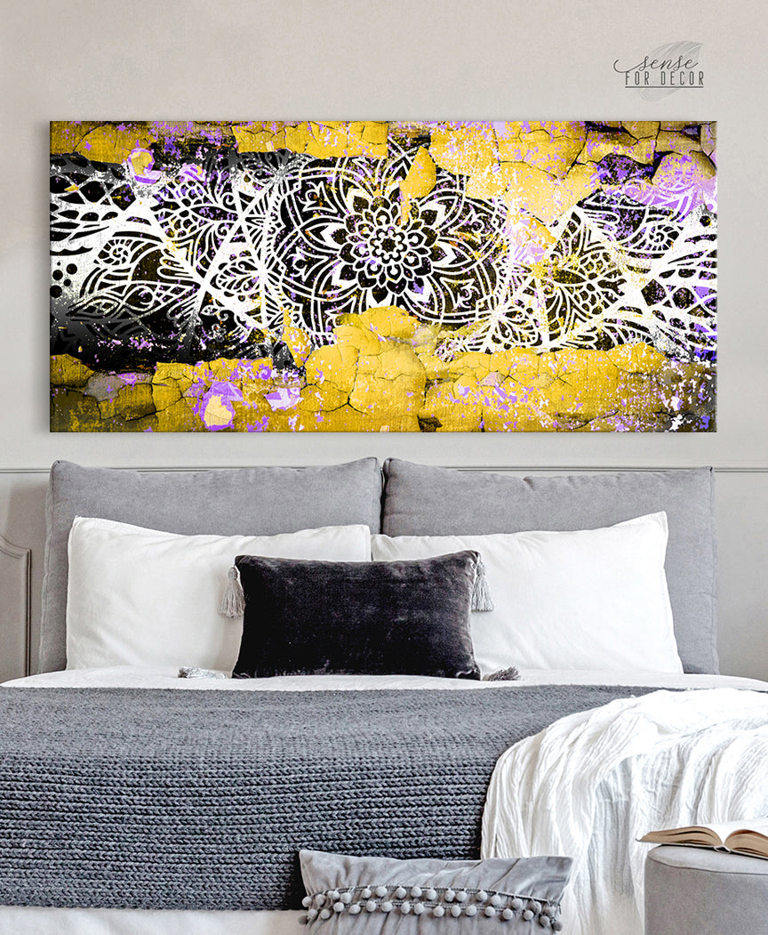 High - quality Boho Crackle Mandala Wall Art with Wood Frame, Ready to Hang