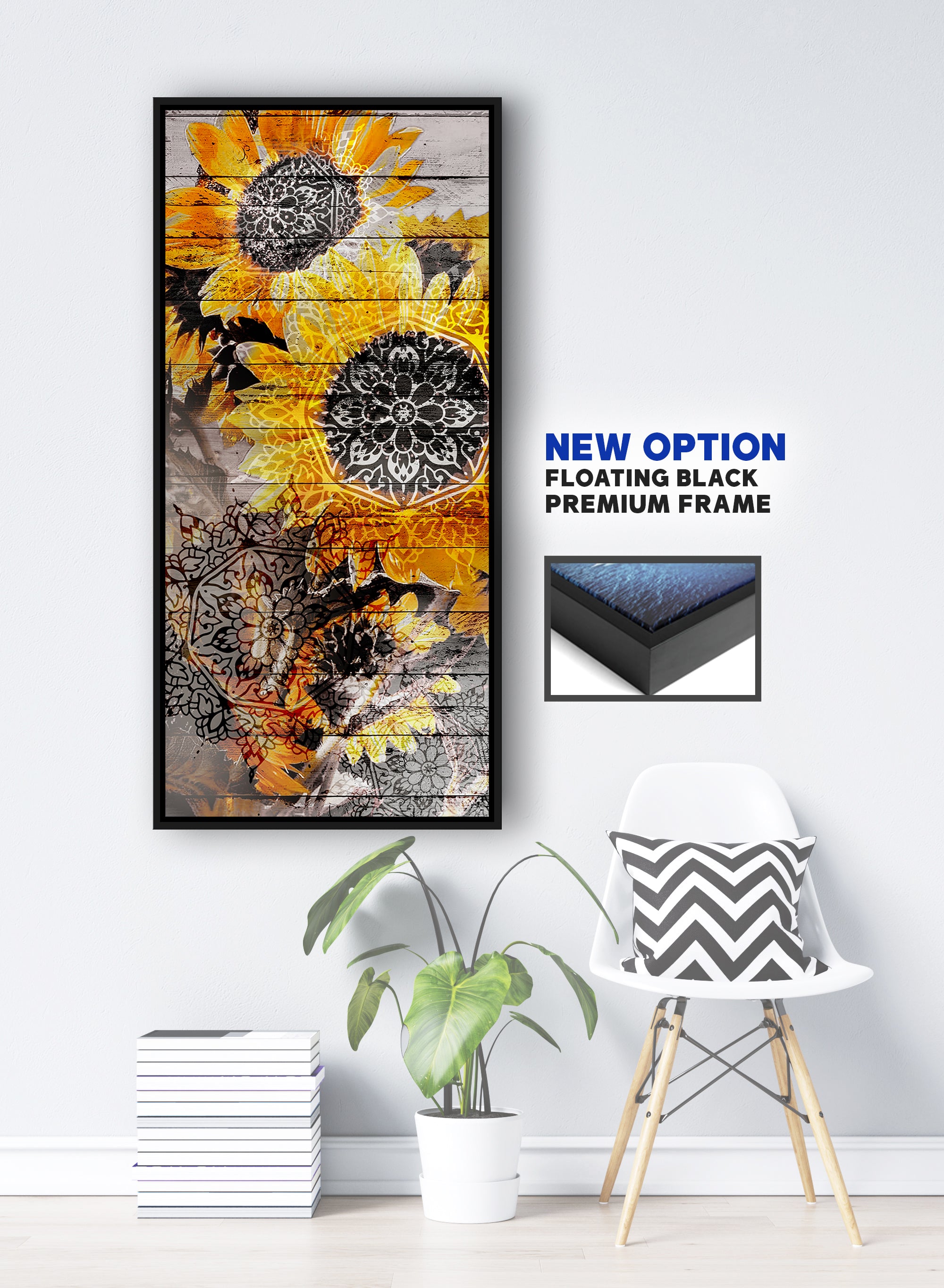 Boho Mandala Sunflowers Wall Art V2: High - Quality Wood - Framed, Ready to Hang