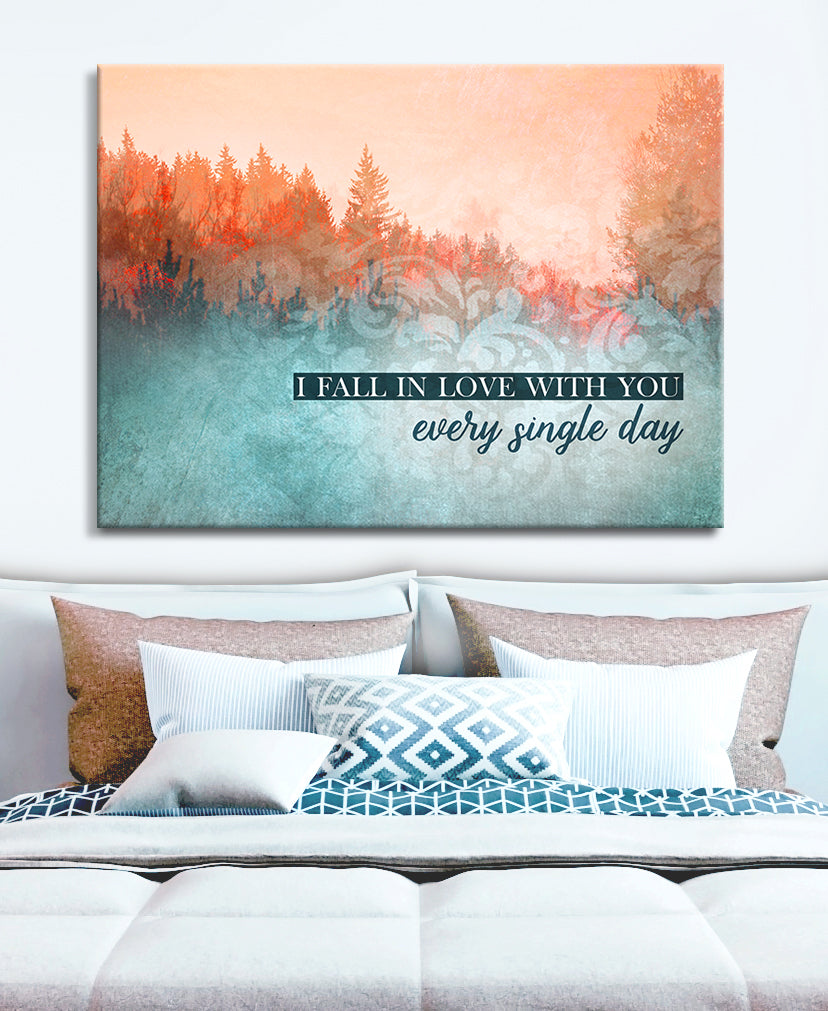 High - Quality Couples Wall Art: Fall in Love Daily V2 with Wood Frame, Ready to Hang