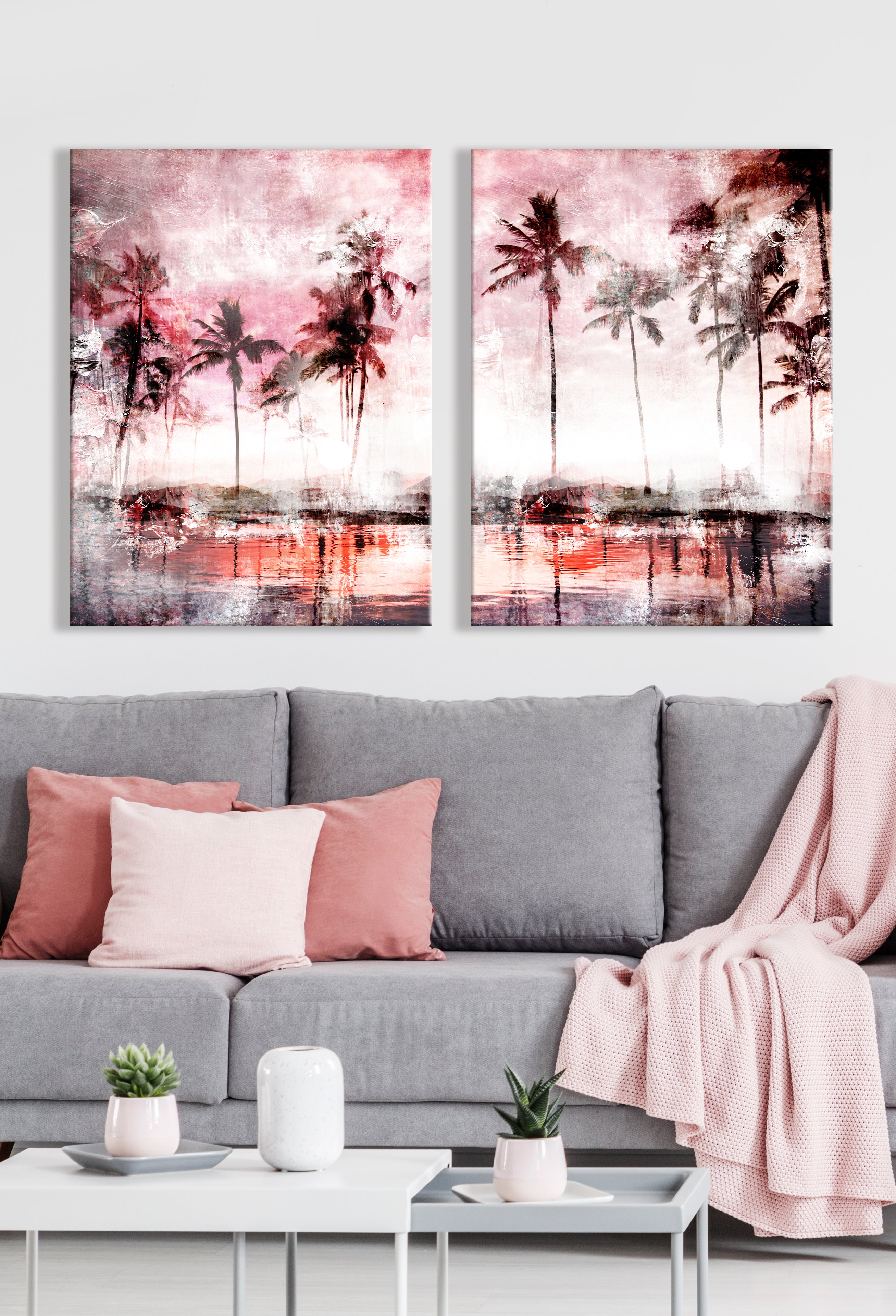 Hot Deal! Ready - To - Hang Palm Tree Wall Art Set 2 with Wood Frame
