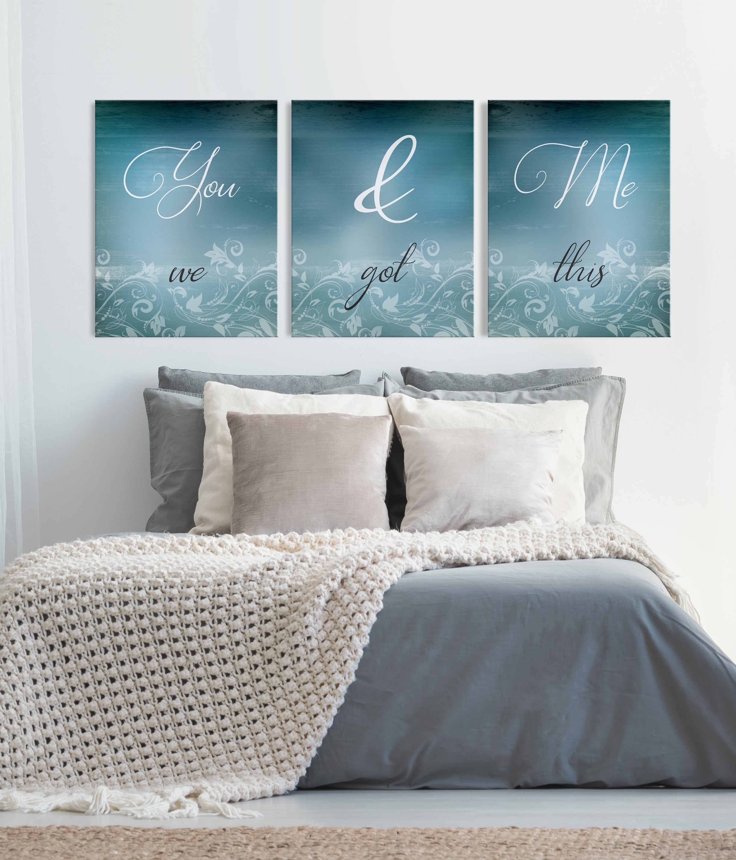 Exclusive Offer! Set of 3 Couples Wall Art 'You and Me We Got This' with Wood Frame, Ready to Hang