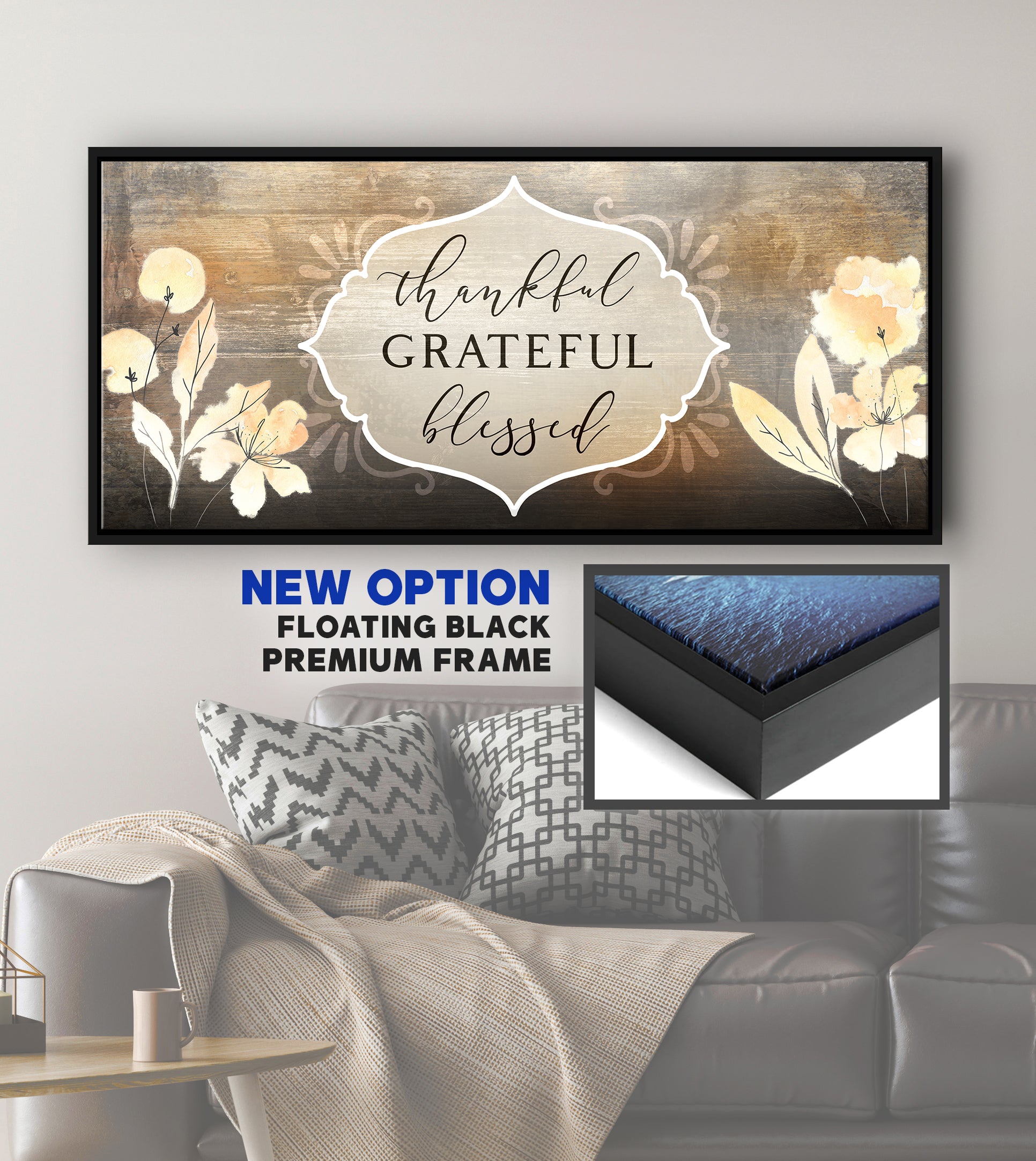 Christian Wall Decor: Thankful Grateful Blessed V12 Wood Framed Wall Art - Ready To Hang, Buy 2 Save 20%