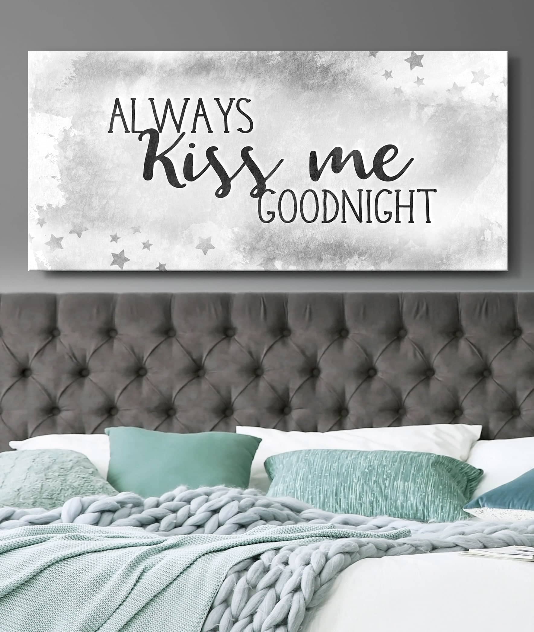 Hot Deal! Bedroom Wall Art - Always Kiss Me Goodnight V7 with Wood Frame, Ready to Hang