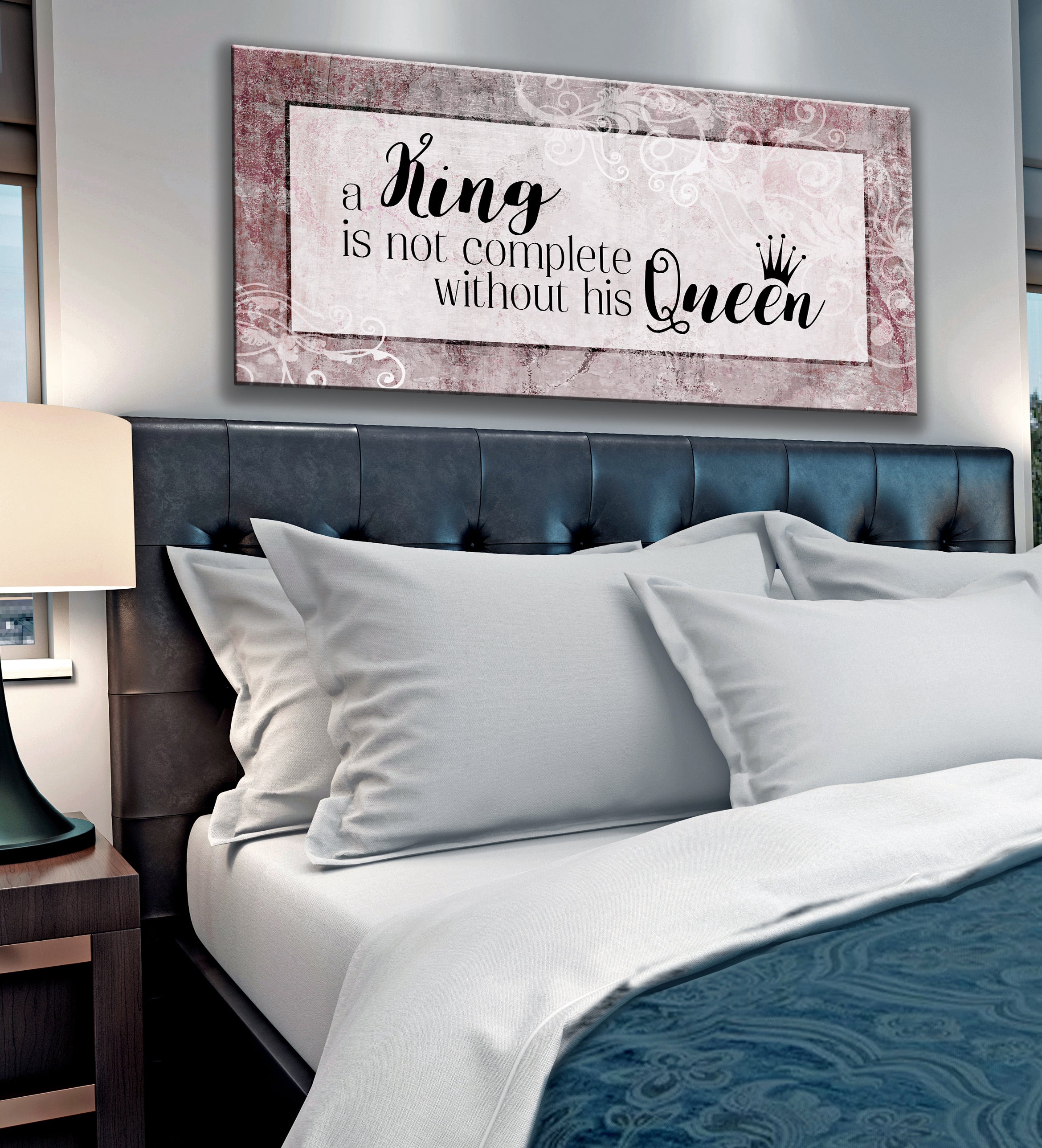 Hot Sale! Couples Wall Art - A King Isn't Complete Without His Queen, Wood Frame for Easy Hanging