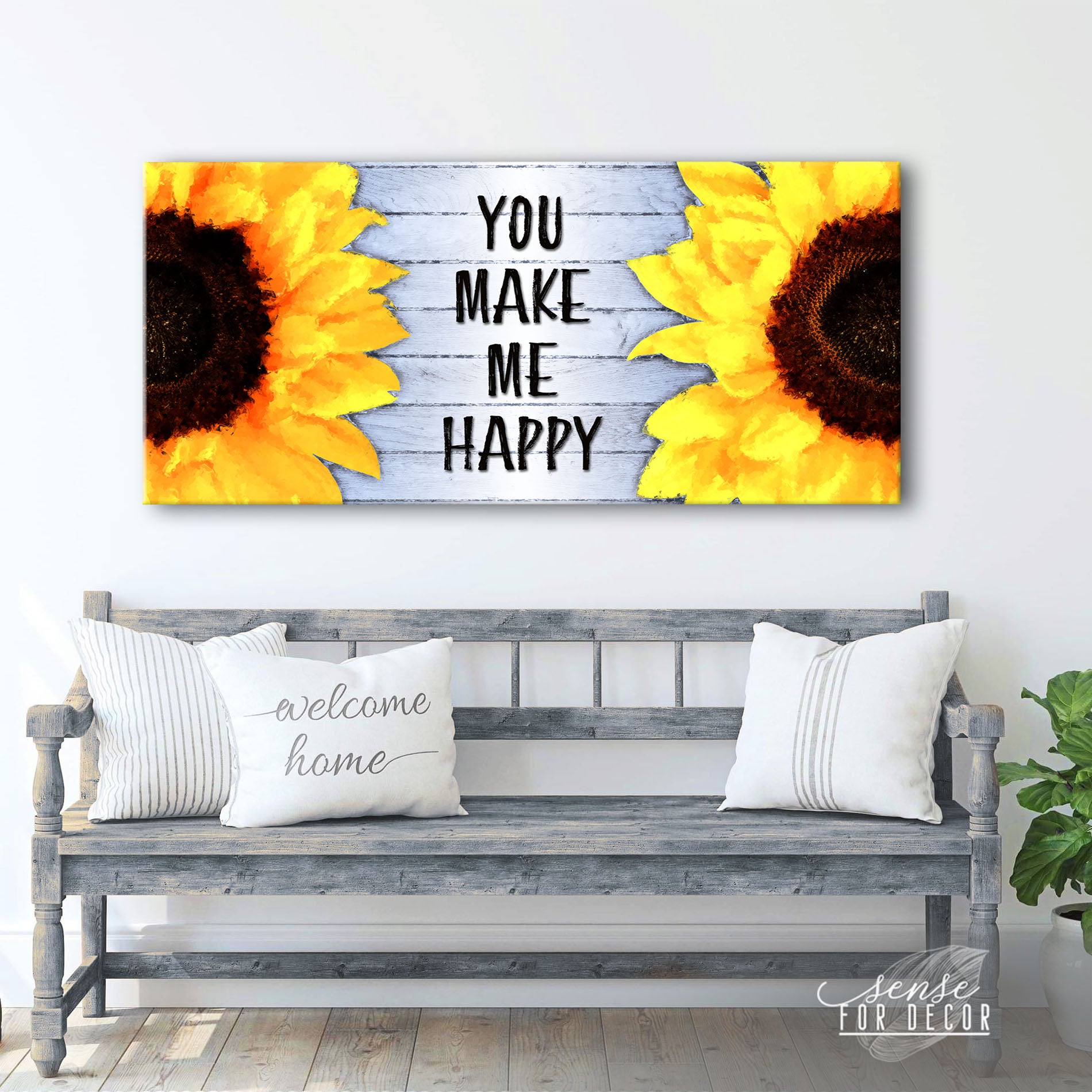 Exclusive Couples Wall Art - 'You Make Me Happy V3' with Wood Frame, Ready to Hang, Buy 2 Save 20%