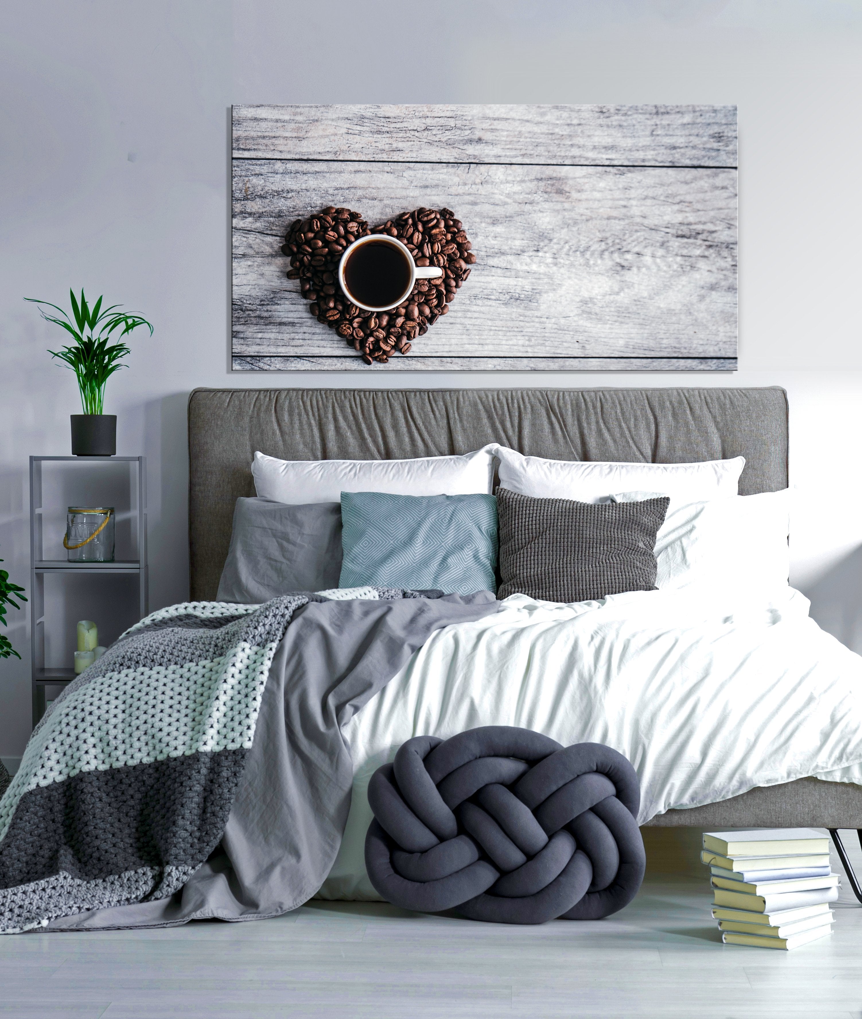 Heart - Shaped Coffee Beans Wall Art with High - Quality Wood Frame, Ready to Hang