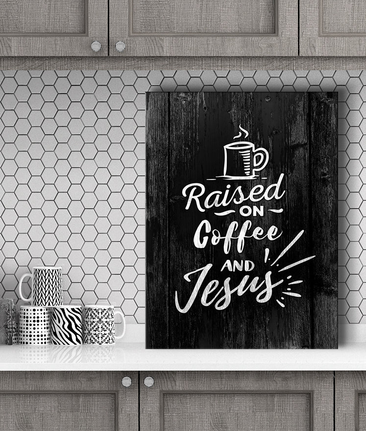 High - Quality Raised On Coffee And Jesus Christian Wall Art with Wood Frame, Ready to Hang