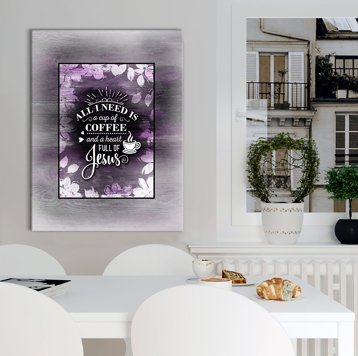 Christian Wall Art: 'All I Need is Coffee and Jesus' Wood Framed for Easy Hanging - Buy 2 Save 20%