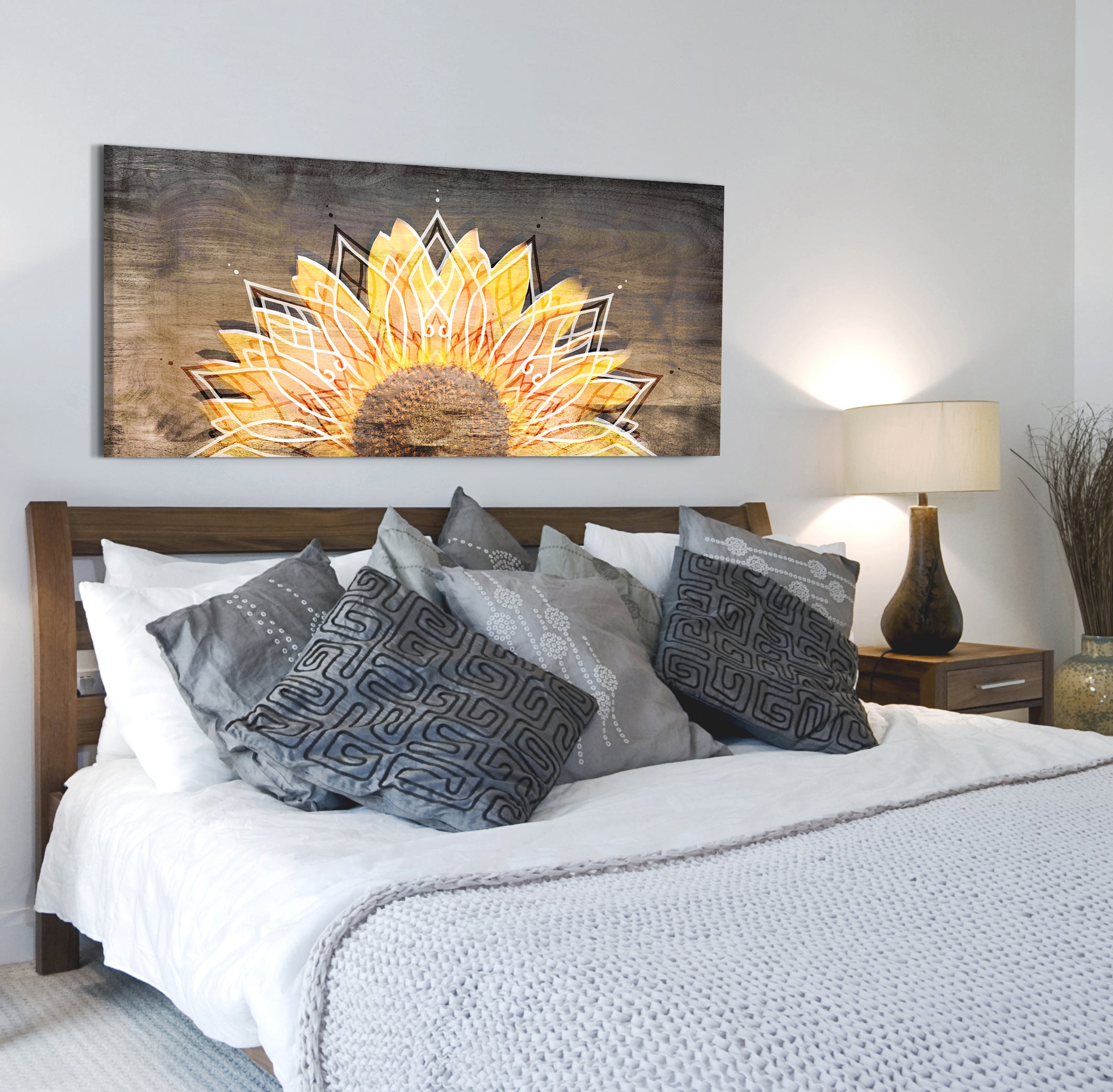 Boho Sunflower Flower Wall Art (Wood Frame, Ready To Hang) - BUY 2 GET 20% OFF
