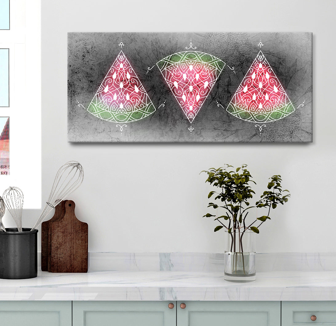 Hot Deal! Boho Watermelon Slices Wall Art with Wood Frame, Ready to Hang for Your Home