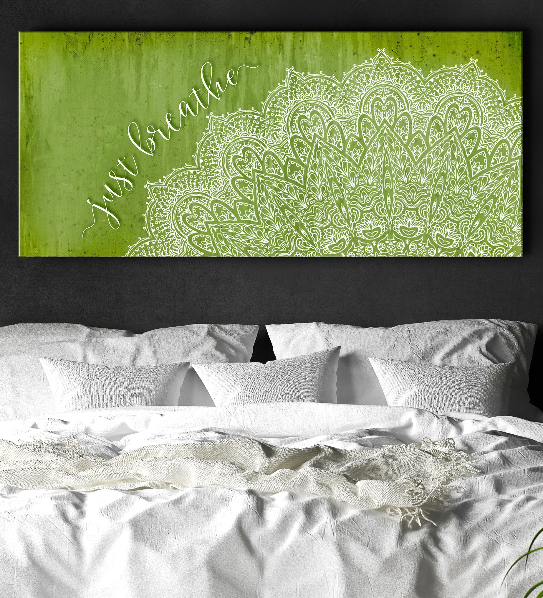 Ready-To-Hang Wood Frame Yoga Wall Art: Just Breathe V4