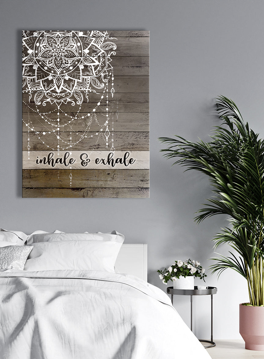 Exclusive Boho Inhale and Exhale Home Wall Art with Wood Frame - Ready to Hang! Buy 2 Save 20%