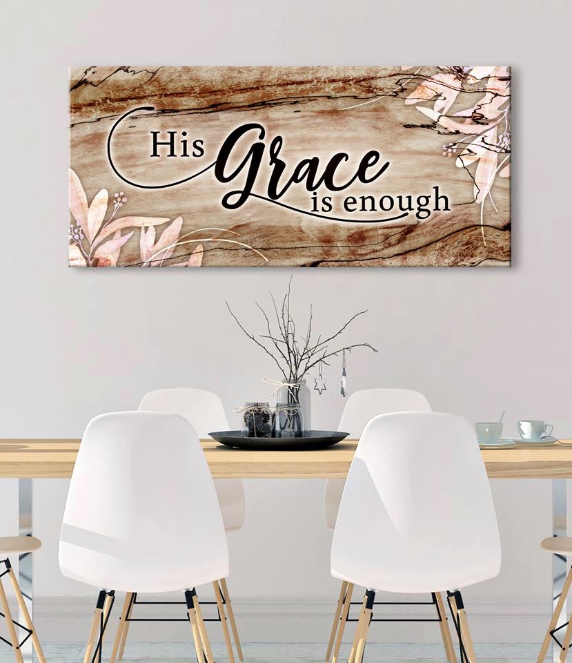 Hot Sale! Christian Wall Art - 'His Grace Is Enough' with Wood Frame, Ready to Hang