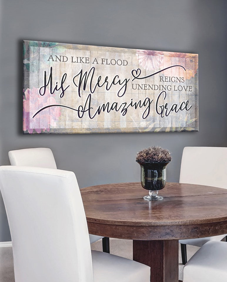 Amazing Deal! Christian Wall Art - 'His Mercy Like Flood' Grace V2 with Wood Frame, Ready to Hang