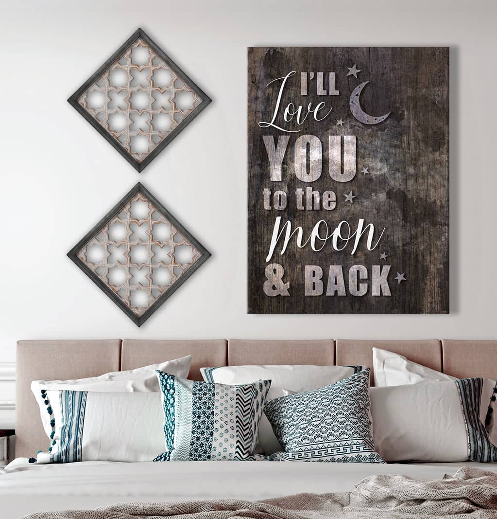 Limited-Time Offer! Bedroom Wall Art - 'I'll Love You To The Moon And Back' with Wood Frame, Ready To Hang