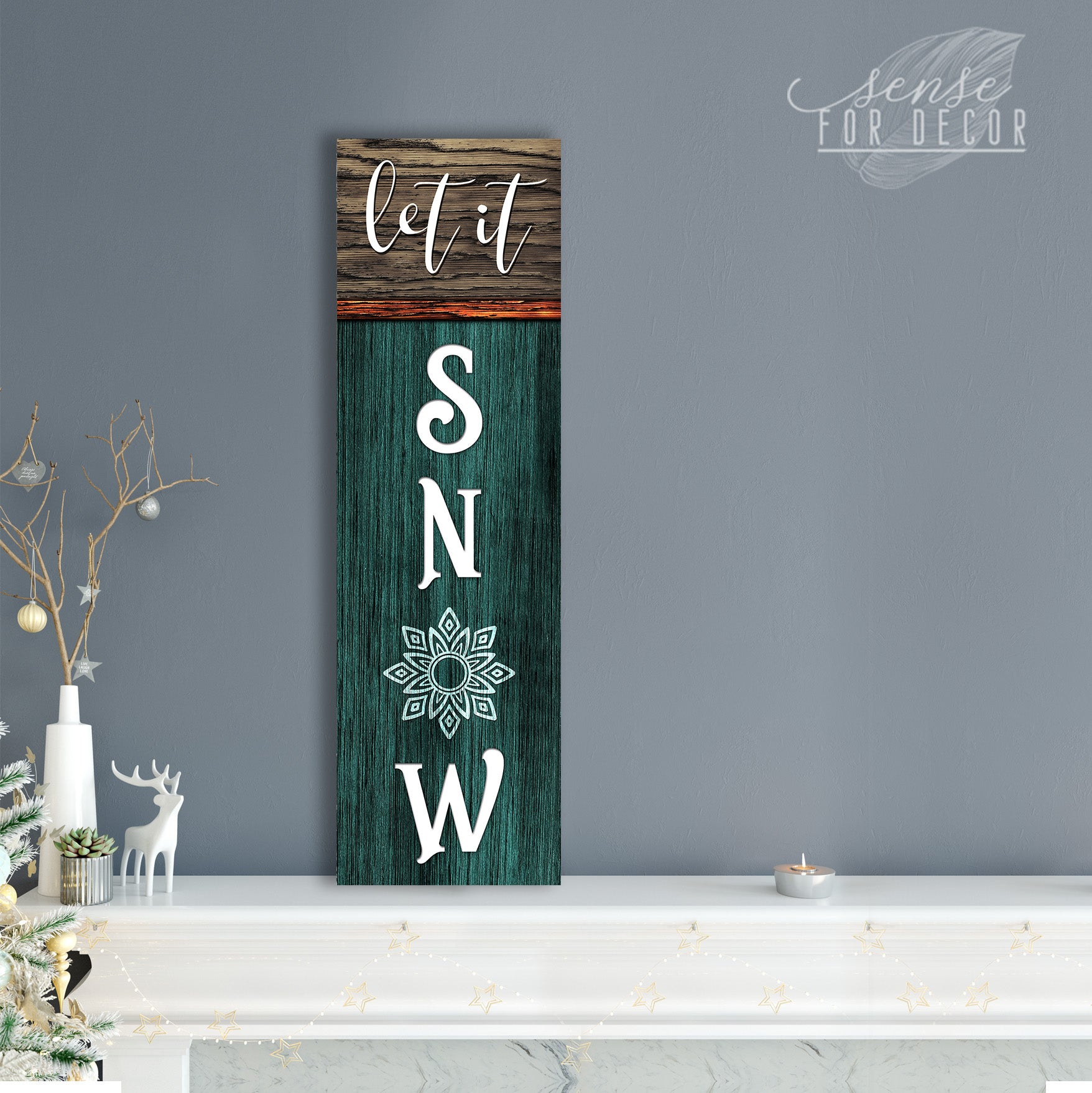Festive Holiday Wall Art: Let It Snow V4 with Wood Frame, Ready to Hang
