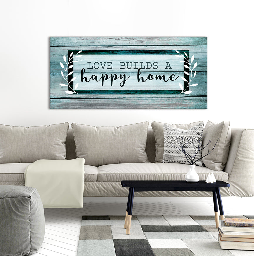 High - Quality Wood - Framed Wall Art: Love Builds a Happy Home V4, Ready to Hang