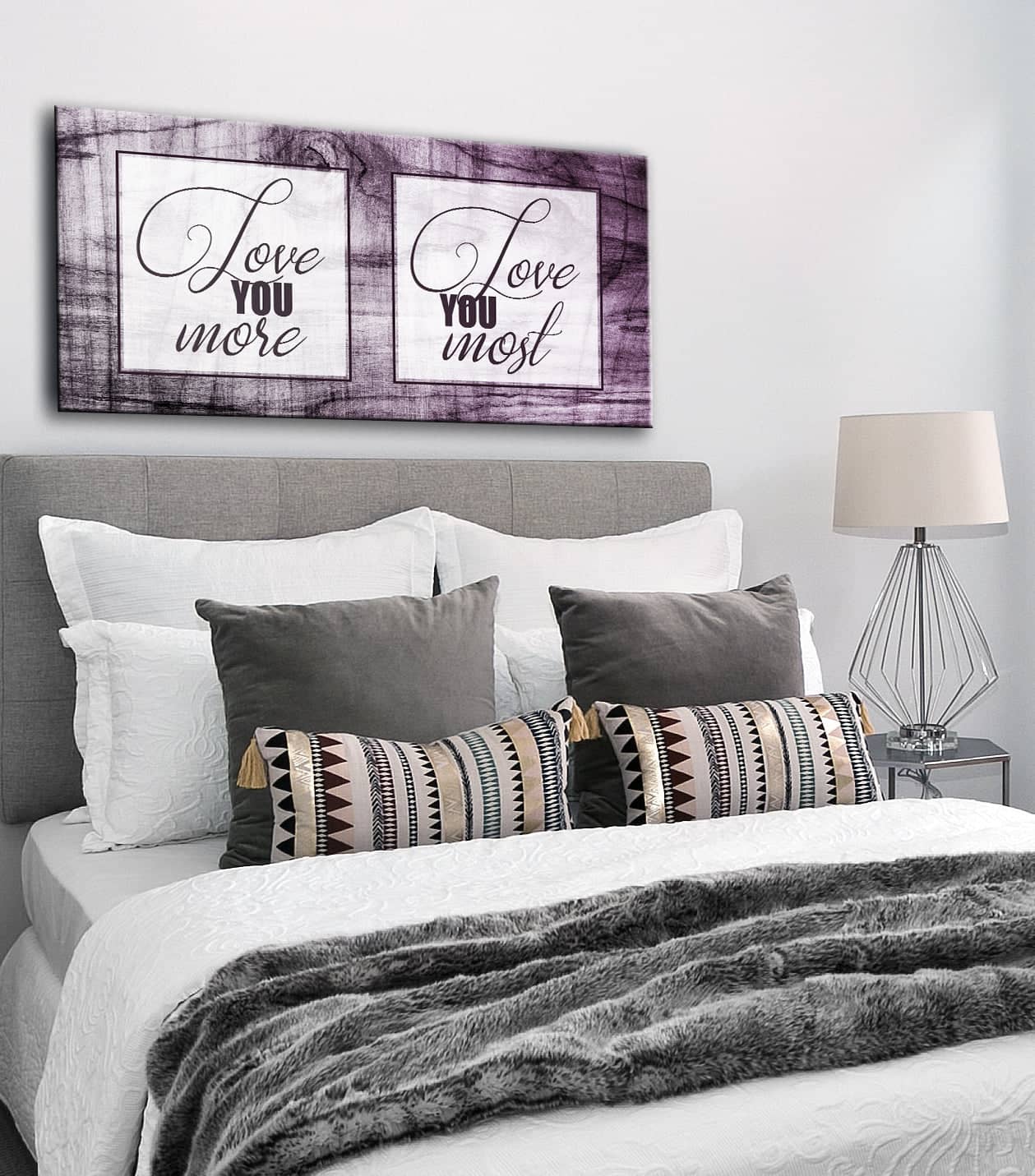 Hot! Bedroom Wall Art - 'Love You More Love You Most' with Wood Frame, Ready to Hang