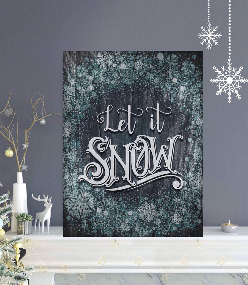 Let It Snow V3 Holiday Decor Wall Art with Wood Frame, Ready to Hang