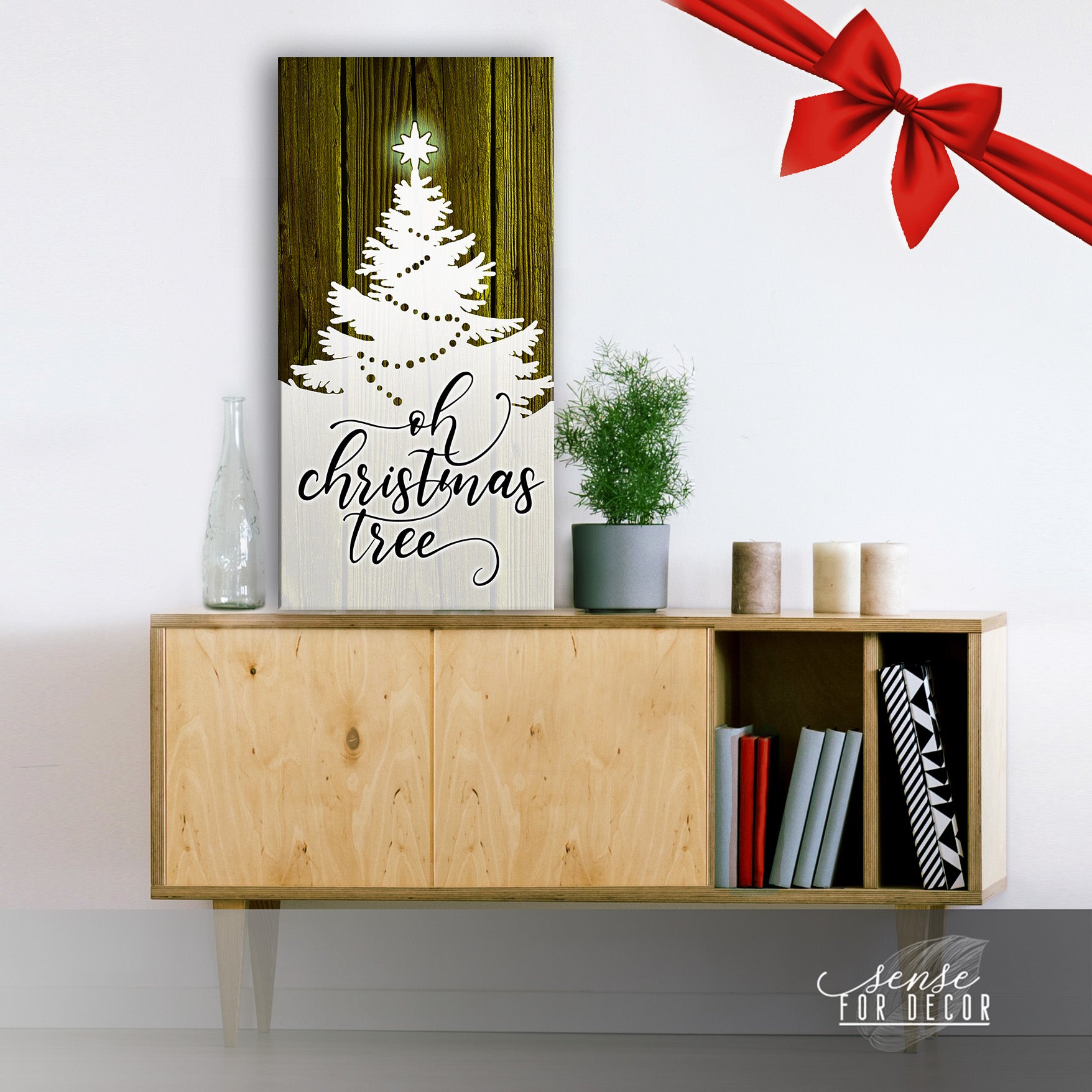 High - Quality Oh Christmas Tree V2 Holiday Wall Art with Wood Frame, Ready to Hang