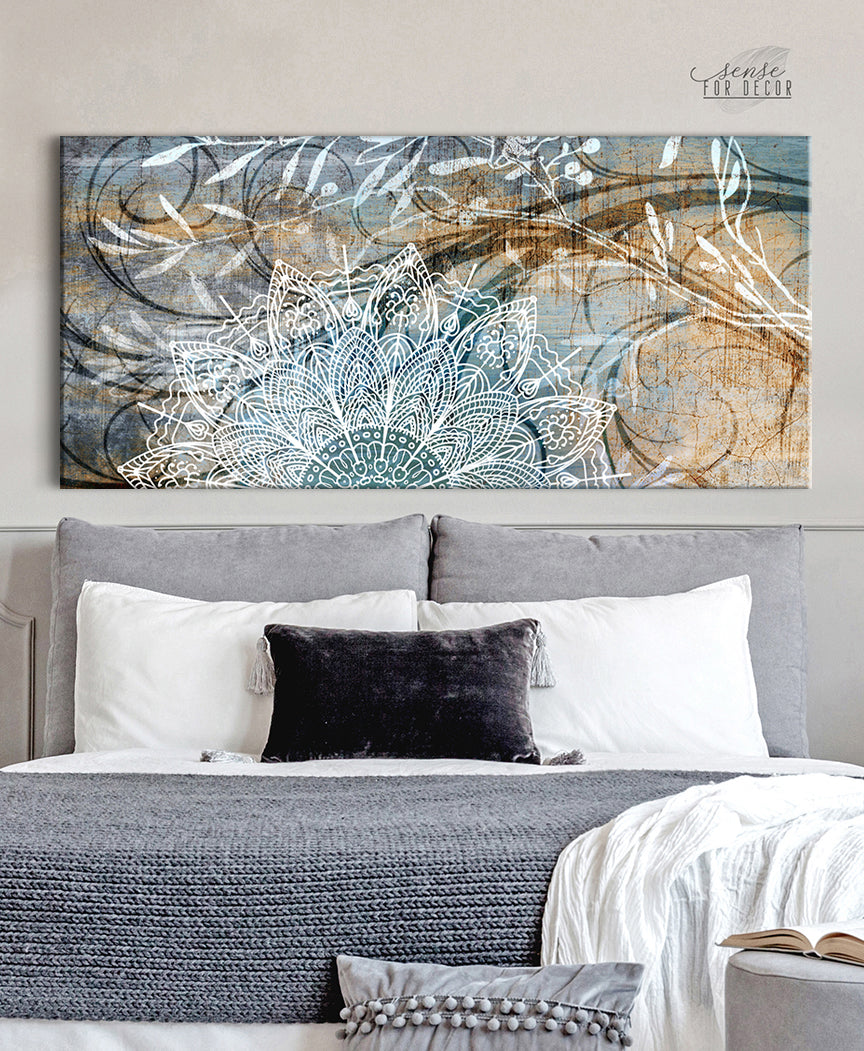 Hot Deal! Boho Mandala Swirls Home Wall Art with Wood Frame, Ready to Hang