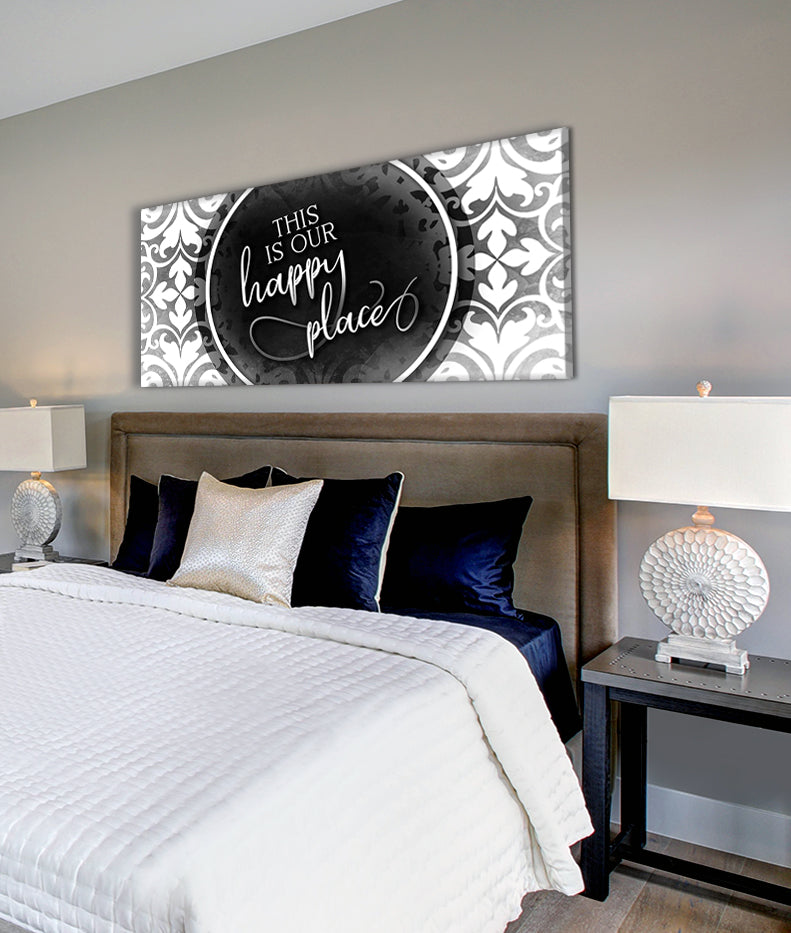 Hot Deal! 'This Is Our Happy Place V8' Home Wall Art with Wood Frame, Ready to Hang