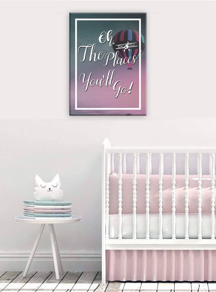 Baby Room Wall Art: The Places You'll Go - Wood Frame, Ready To Hang! Buy 2, Save 20%