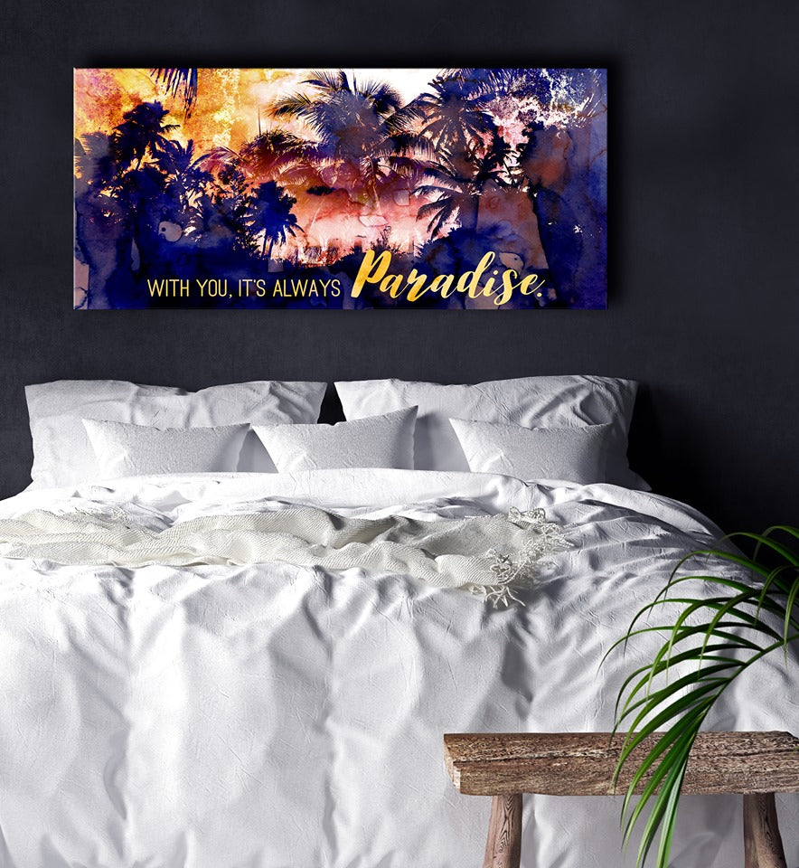 Exclusive Couples Wall Art - 'With You It's Always Paradise' in Wood Frame, Ready to Hang! Buy 2, Save 20%