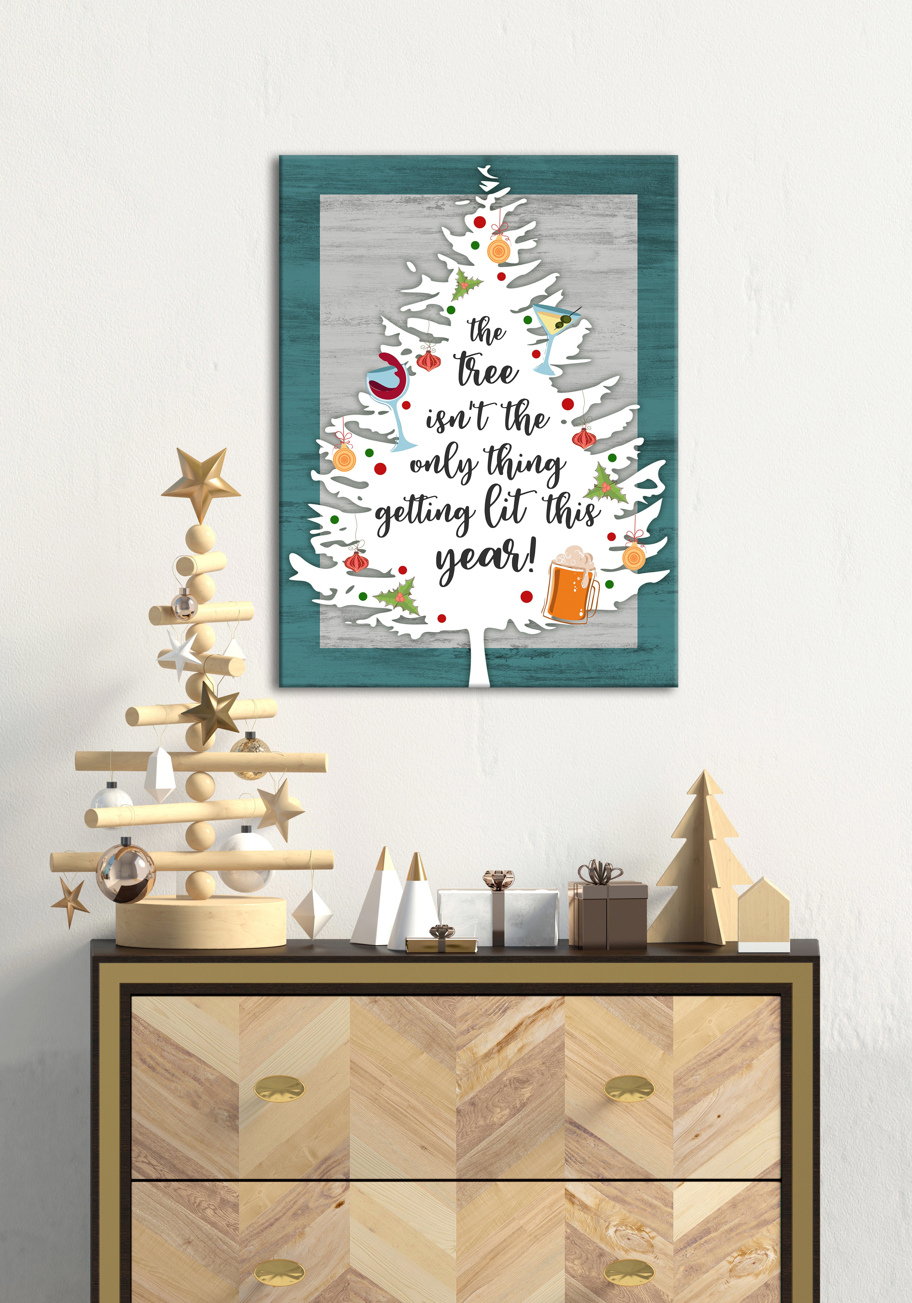 High - Quality Wood - Framed Lit Tree Holiday Decor Wall Art, Ready To Hang