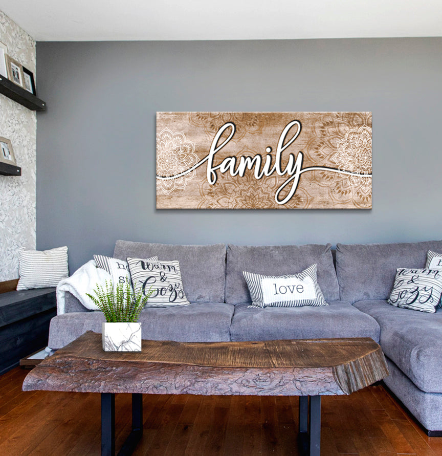 Ready-to-Hang Boho Style Family Word Wall Art with Wood Frame