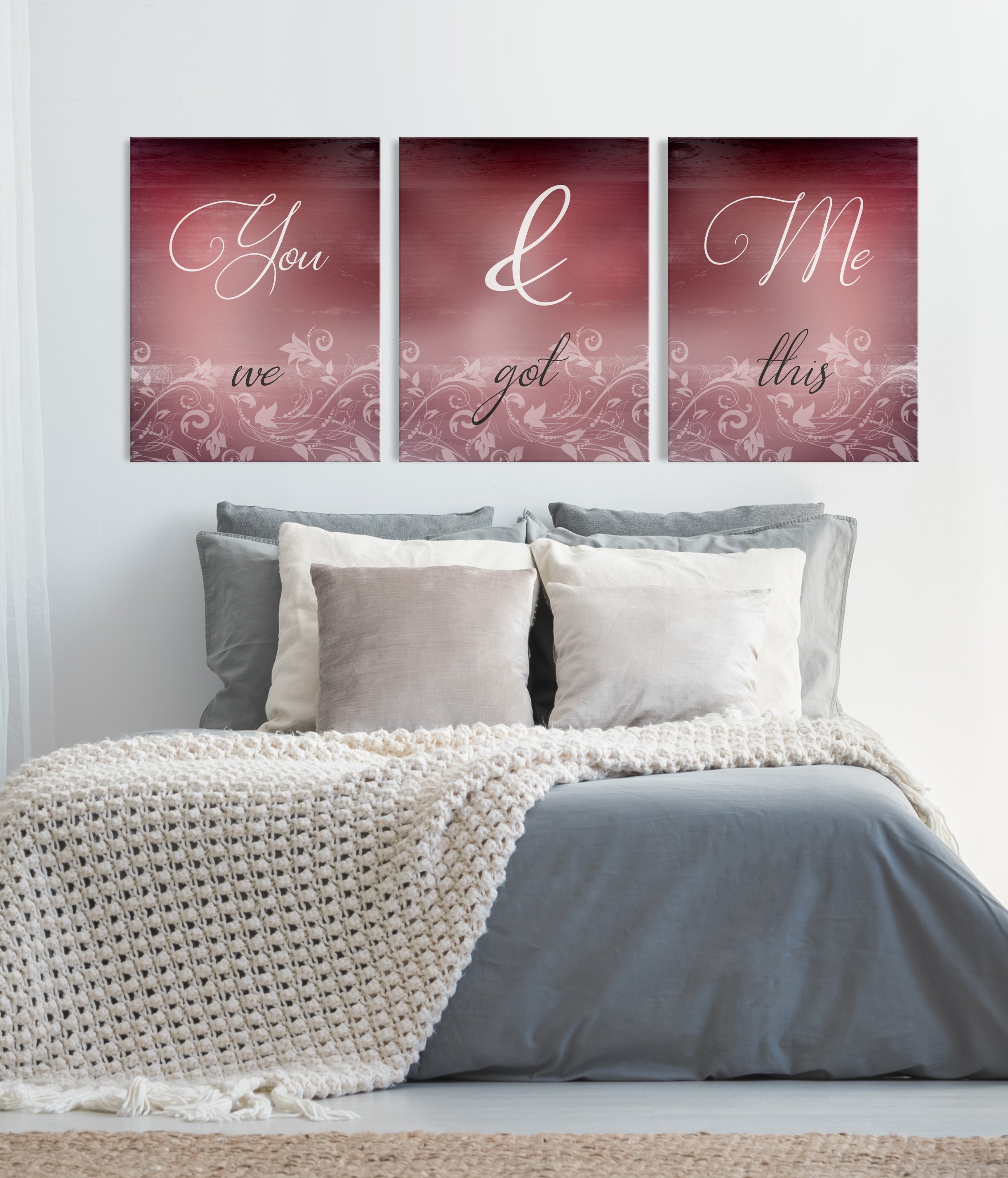 Exclusive Offer! Set of 3 Couples Wall Art 'You and Me We Got This' with Wood Frame, Ready to Hang