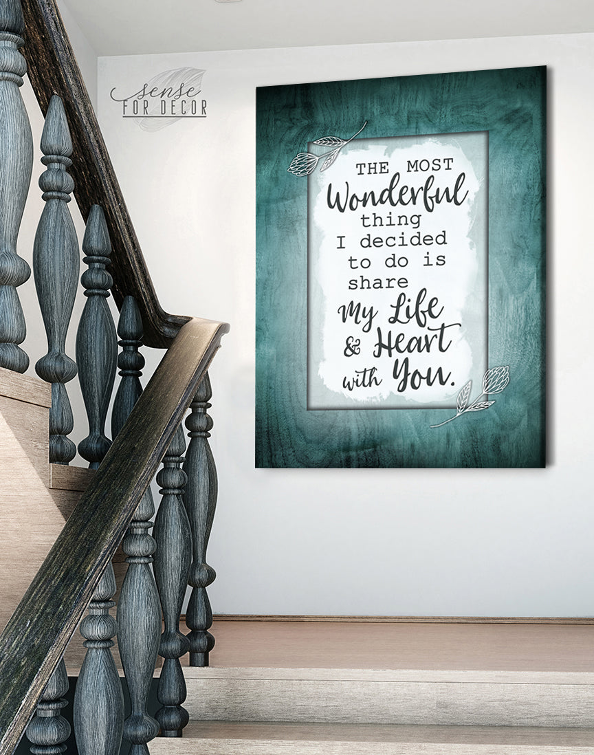Hot Deal! Couples Wall Art - 'The Most Wonderful Thing I Decided V4' with Wood Frame, Ready to Hang