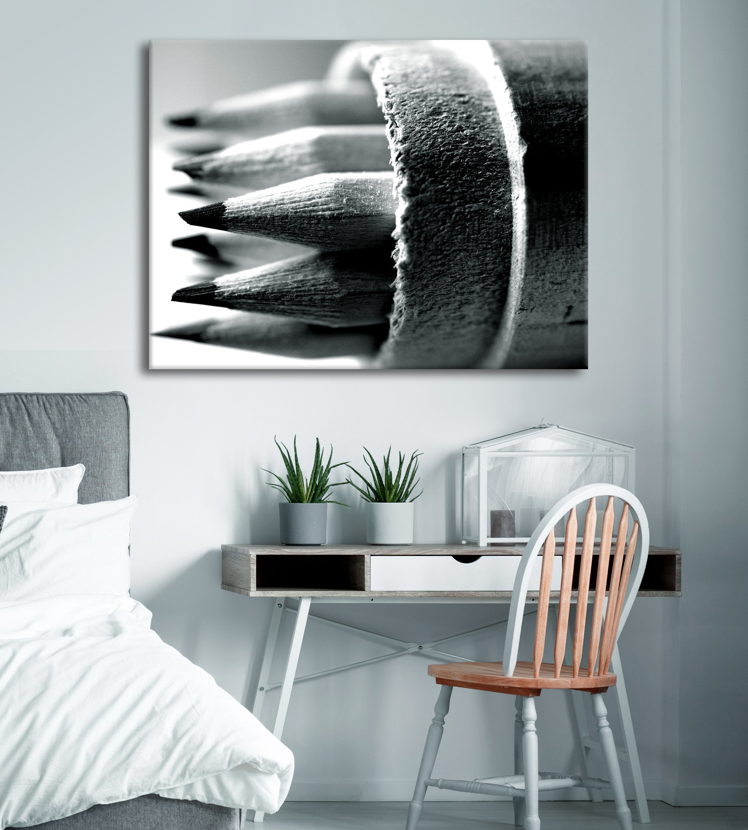 Hot! Black & White Pencil Wall Art with Wood Frame, Ready to Hang