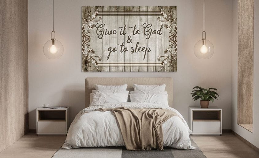 Exclusive! Home Wall Art - 'Give It To God And Go To Sleep V9' with Wood Frame, Ready to Hang