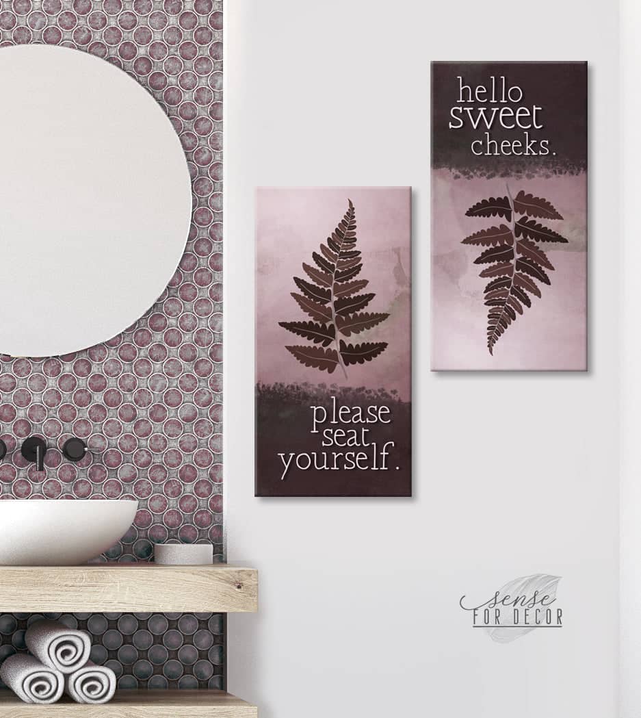 Set of 2 High - Quality Wood - Framed Bathroom Wall Art: 'Hello Sweet Cheeks Please Seat Yourself' Ready to Hang