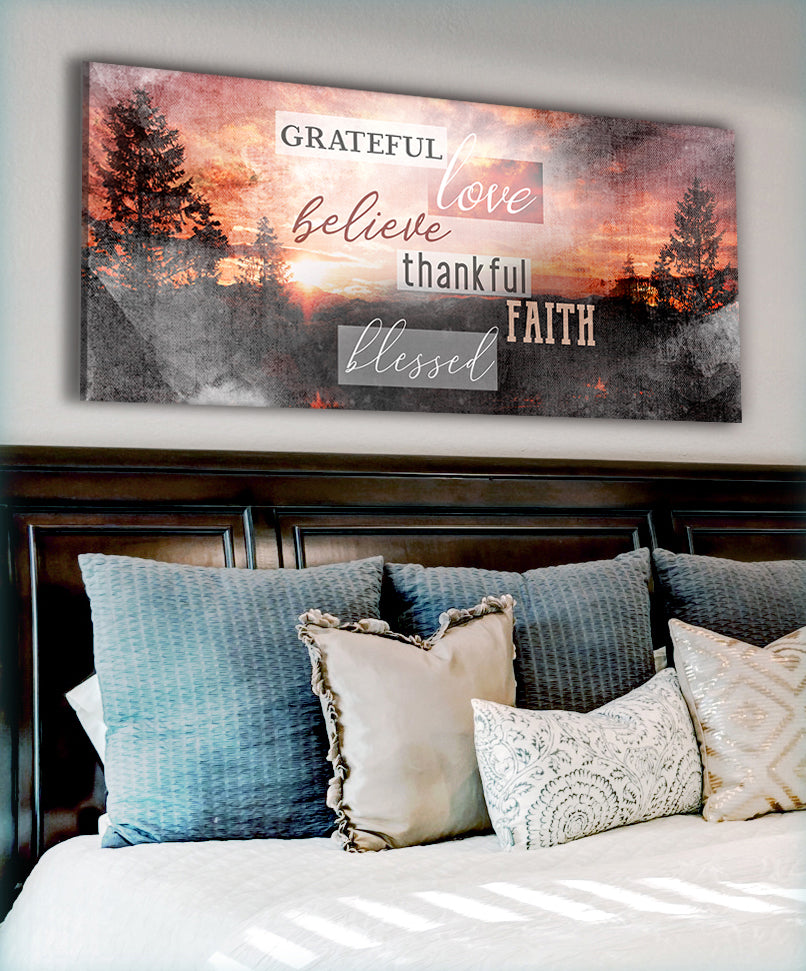 Exclusive Christian Wall Art: 'Grateful Love Believe' in Wood Frame, Ready to Hang - Buy 2 Save 20%