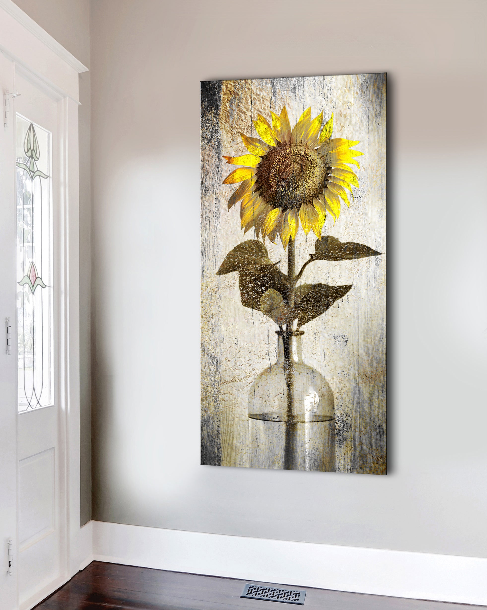 Vintage Sunflower in Vase Wall Art: High - Quality Wood Frame, Ready to Hang
