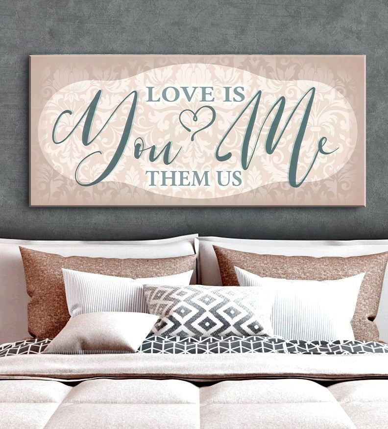 Hot Deal! High - Quality Couples Wall Art 'Love Is You Me Them Us V3' with Wood Frame, Ready to Hang