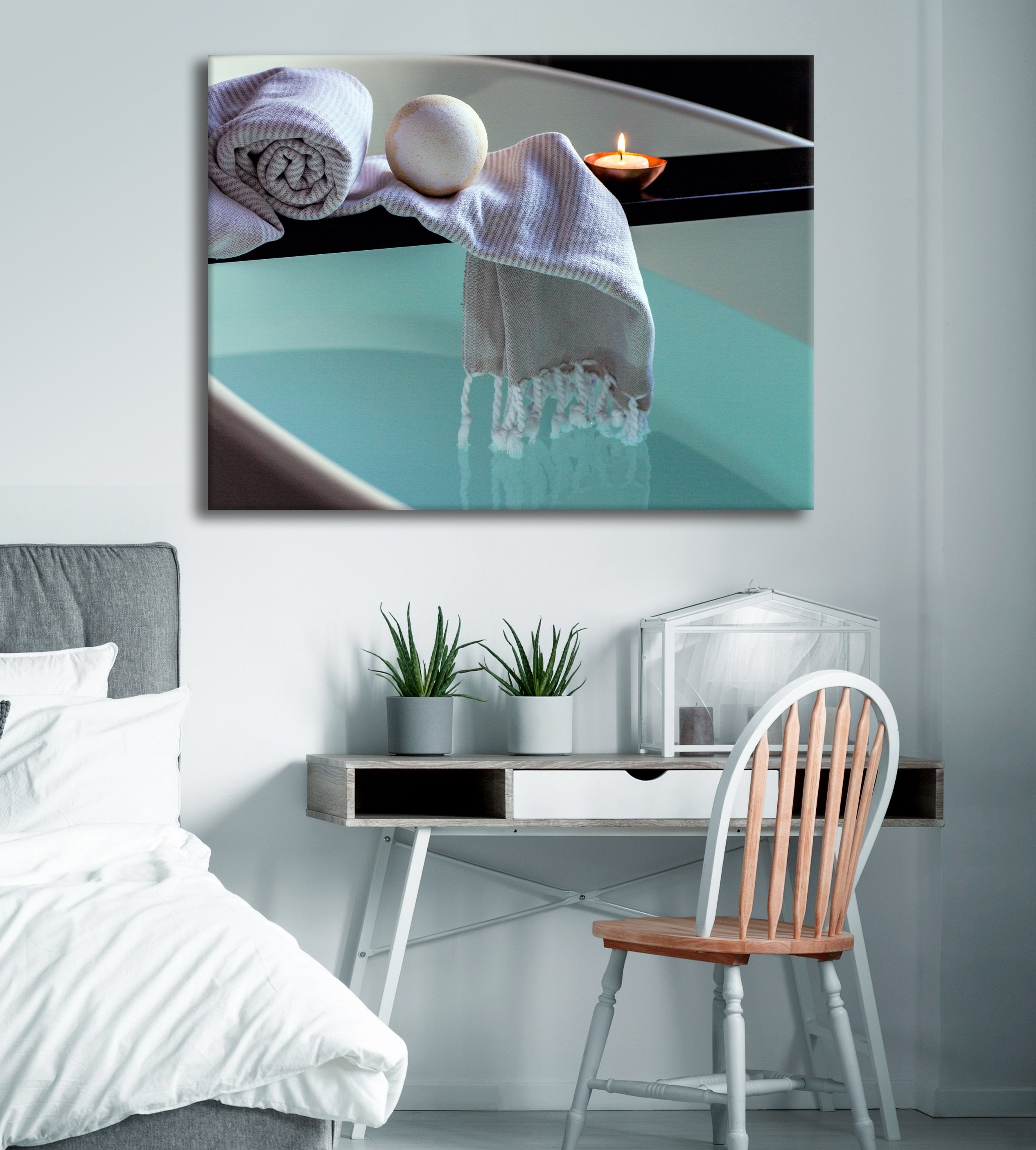Hot Deal! Relaxing Bath Home Wall Art with Wood Frame, Ready to Hang