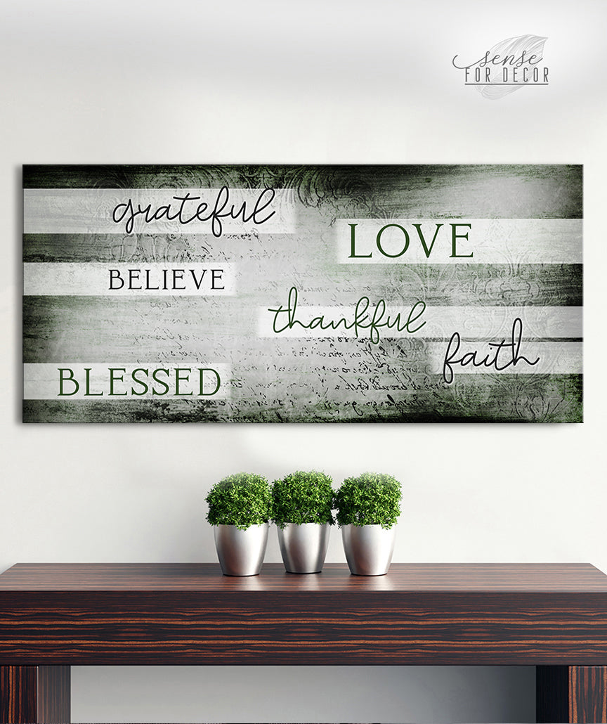 Christian Wall Art - 'Grateful, Love, Believe, Thankful, Faith, Blessed' V3 - Buy 2 Save 20%