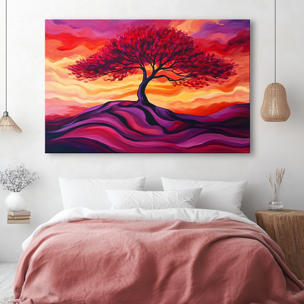 Nature-Inspired Wall Art: Ember Tree with Wood Frame