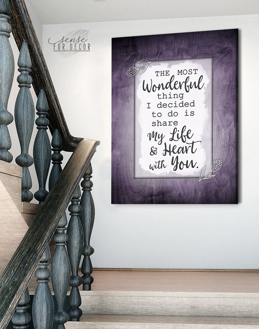 Hot Deal! Couples Wall Art - 'The Most Wonderful Thing I Decided V4' with Wood Frame, Ready to Hang