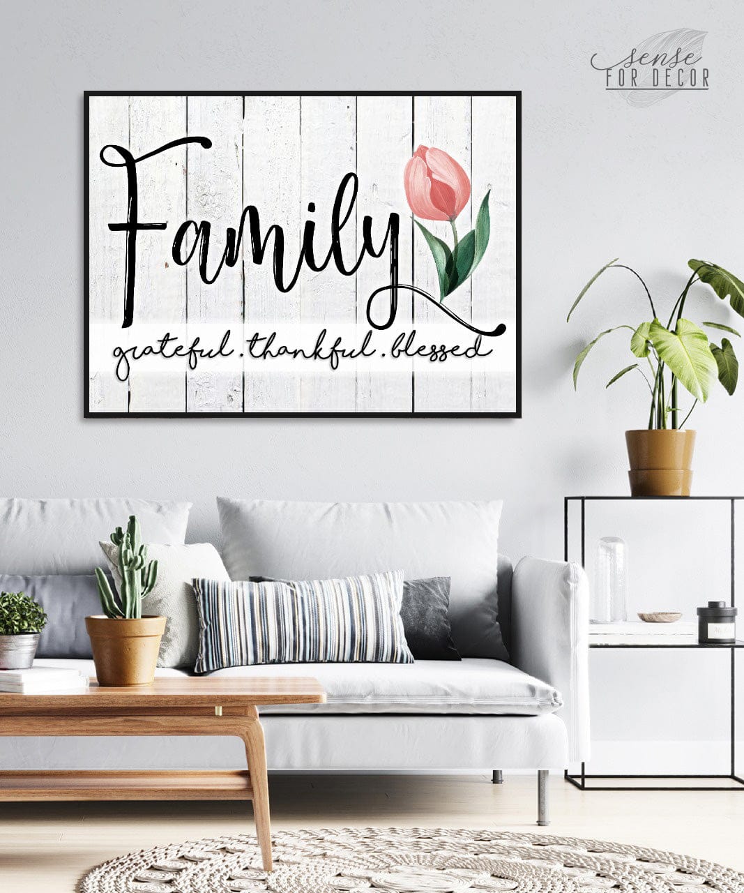High - Quality Wood - Framed Family Wall Art: Grateful, Thankful, Blessed V8 (Ready To Hang)