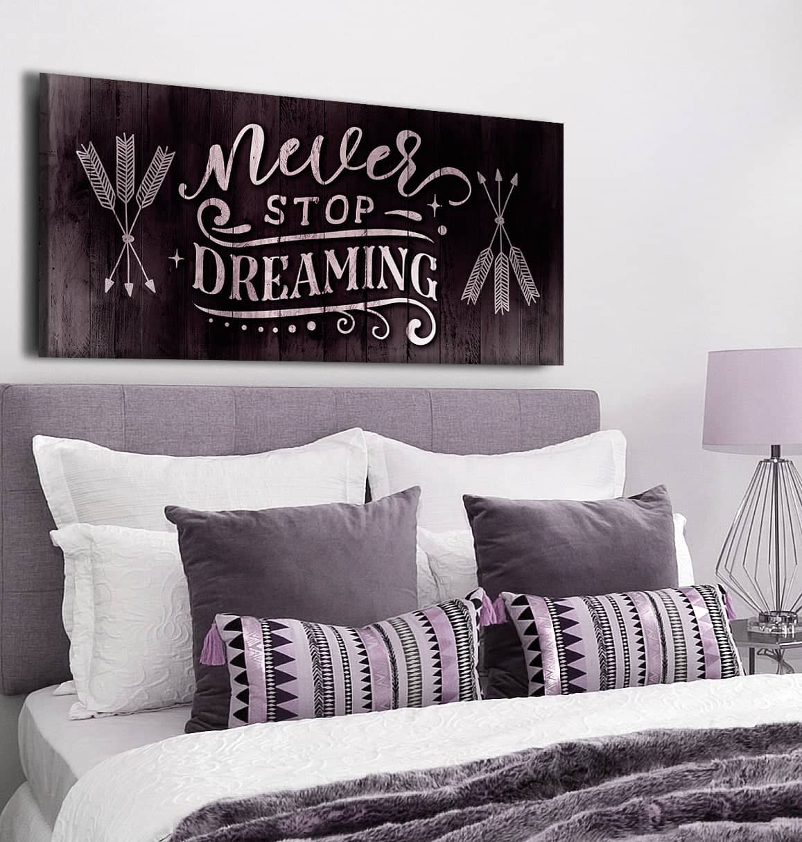 Exclusive Bedroom Wall Art: 'Never Stop Dreaming V2' - Wood Frame, Ready to Hang!