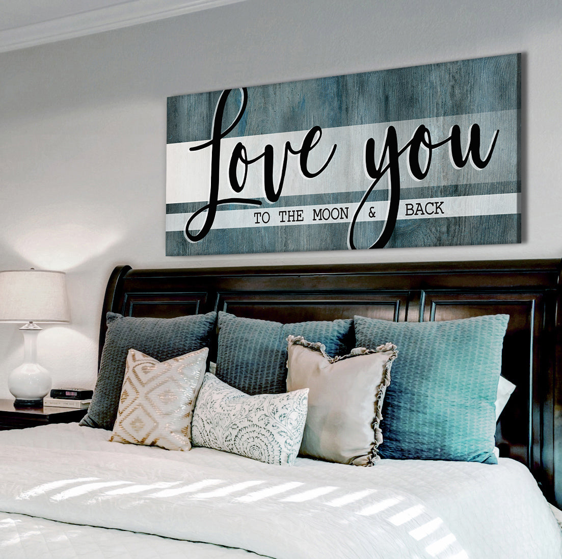 High - Quality Wood - Framed Couples Wall Art: I Love You To The Moon And Back V4 (Ready To Hang)